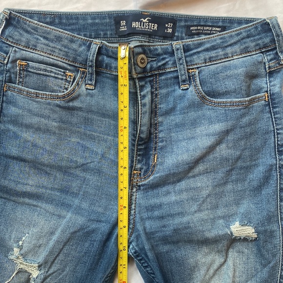 Hollister 27 Regular High Waisted Skinny Distressed Ripped Dark Blue Jeans - Picture 8 of 10